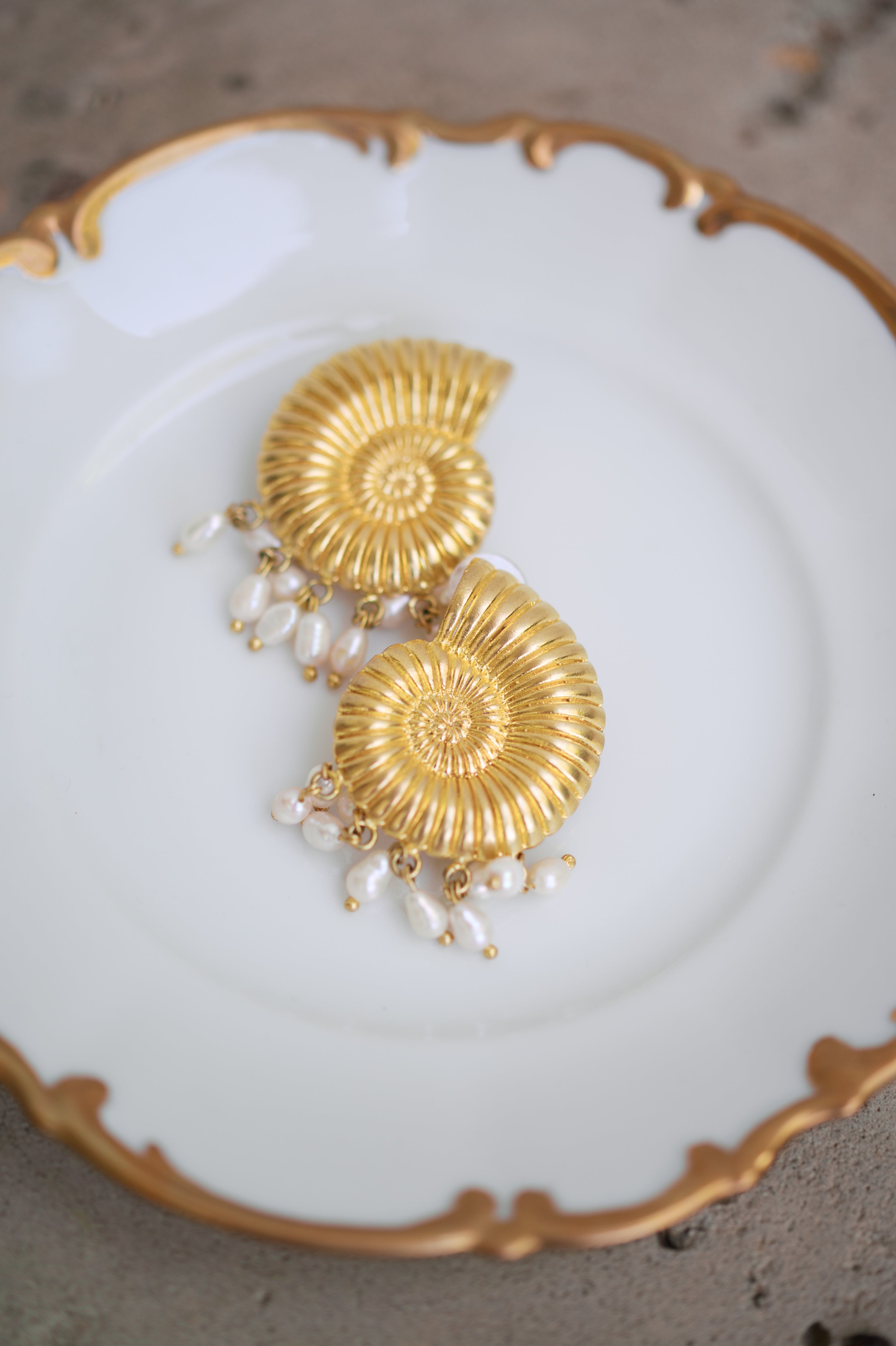 Seashell and pearl earrings