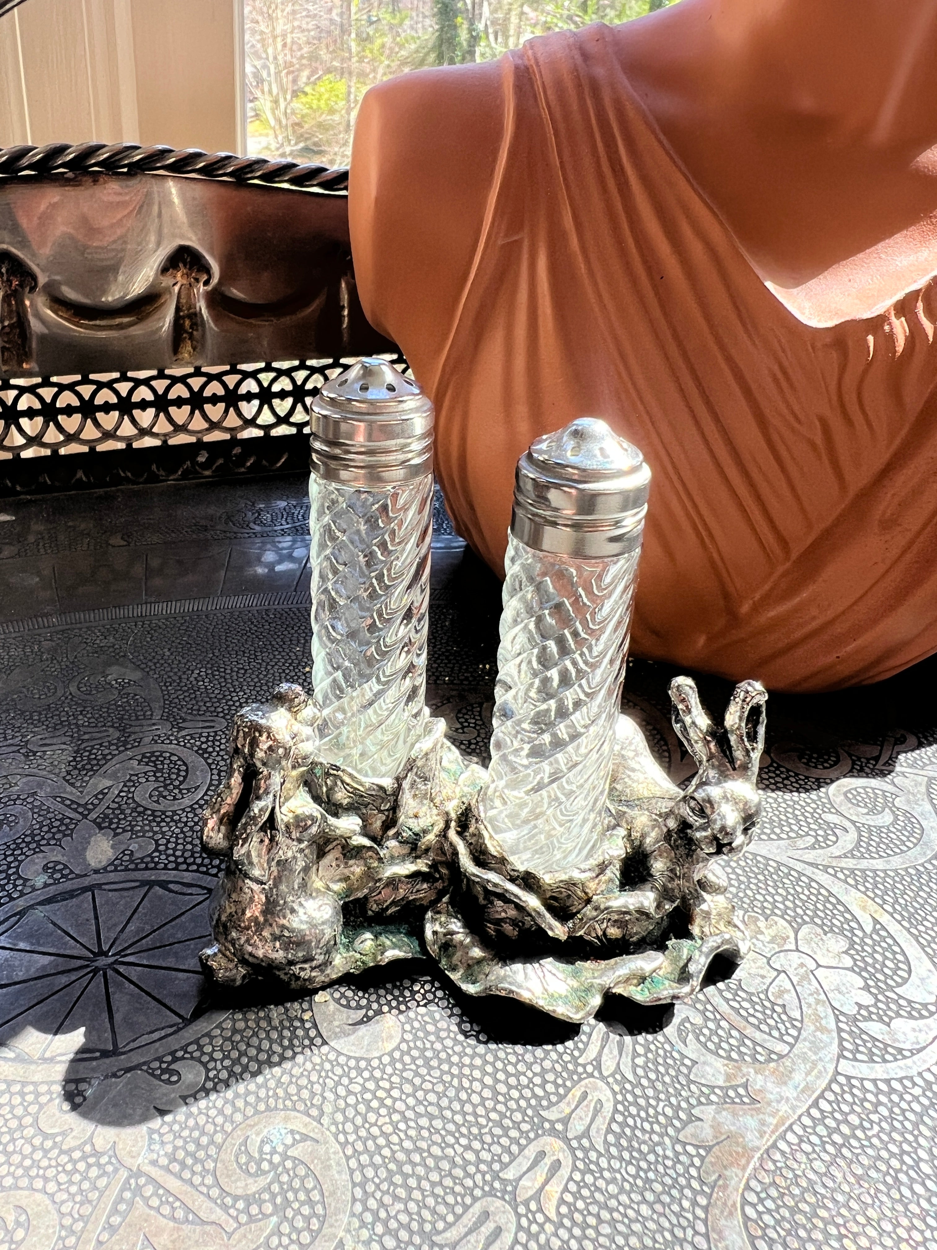 Pewter bunny salt and pepper