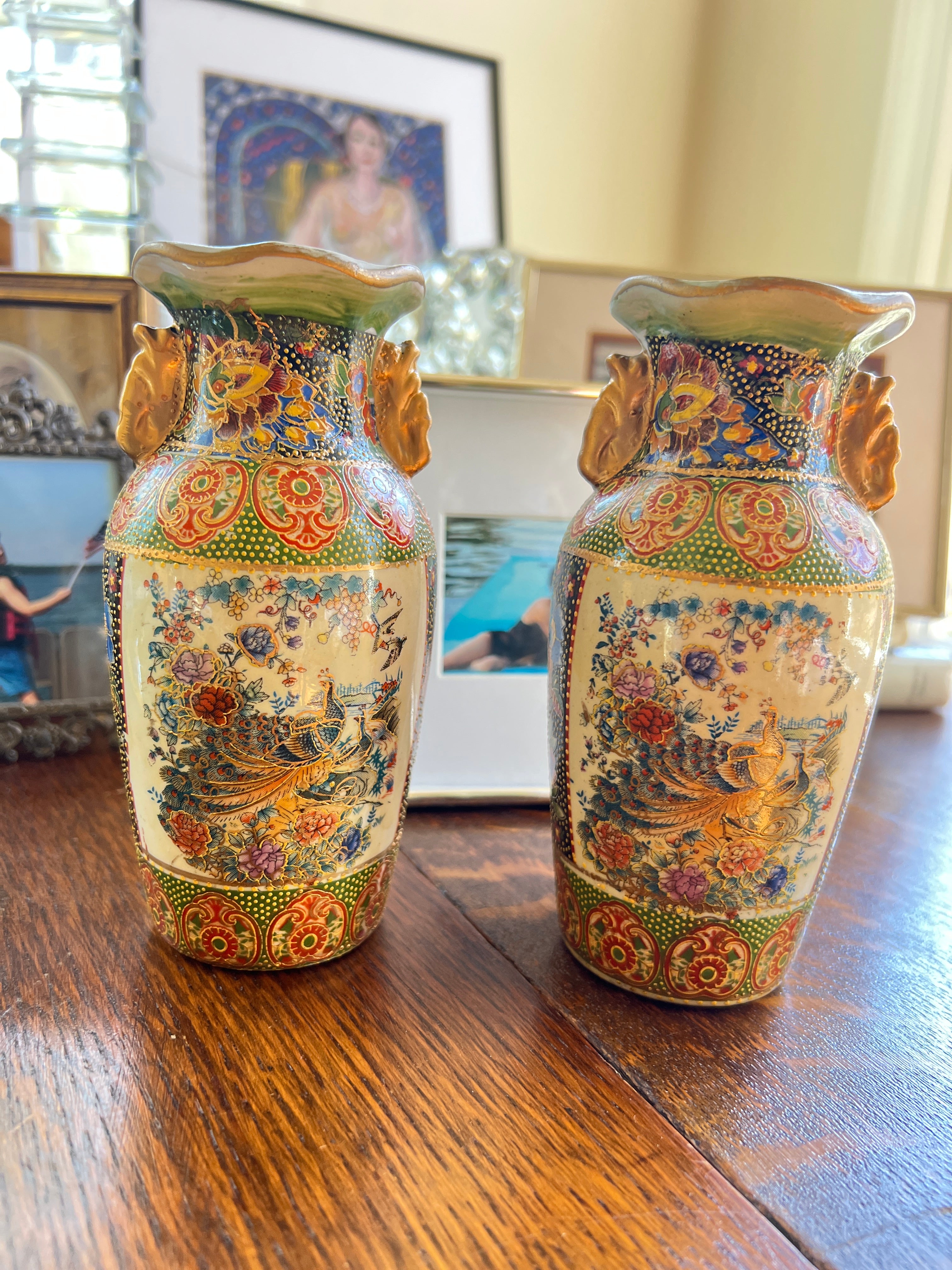 Peacock pair of vases