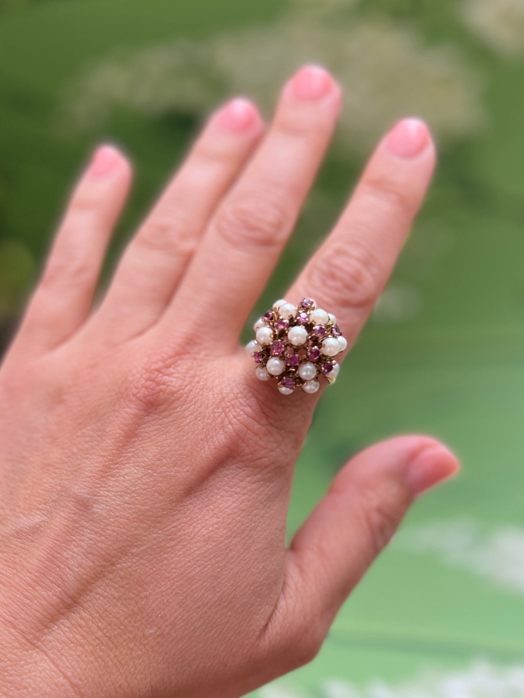 Ruby and Pearl Cocktail Ring