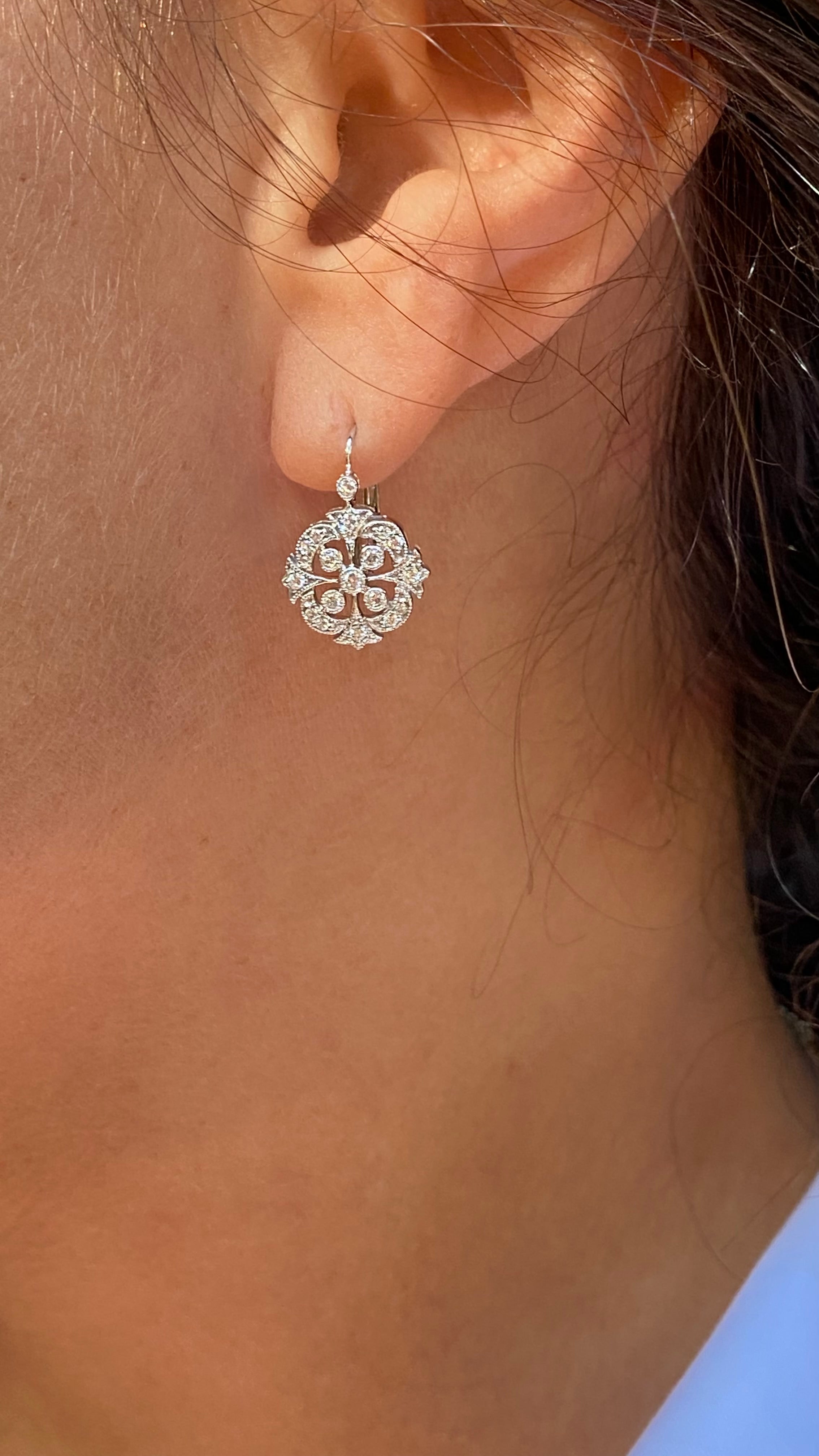 Diamond filigree drop earrings