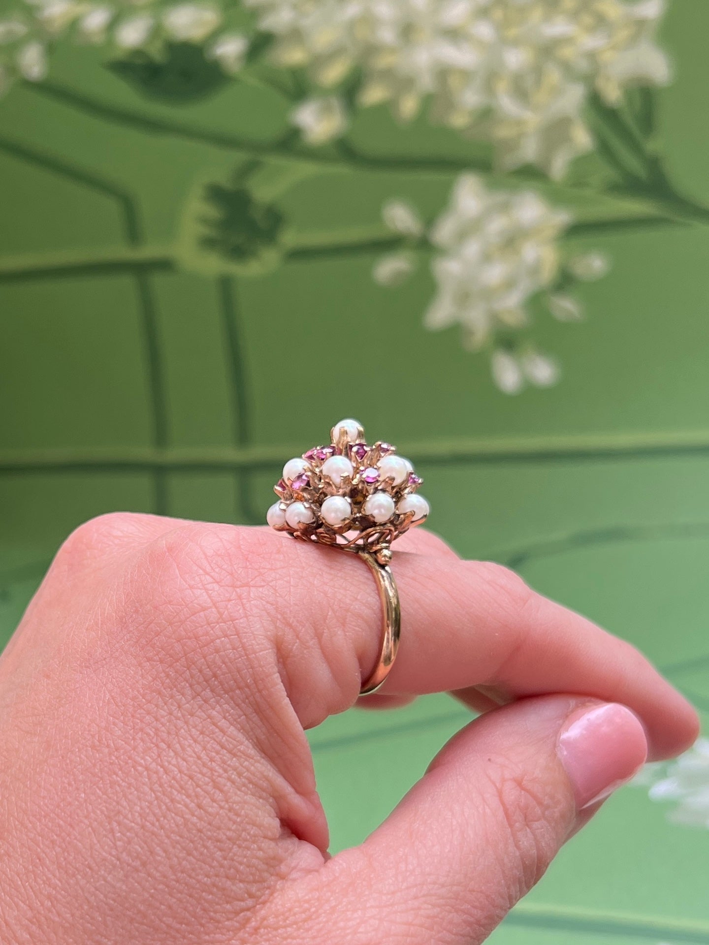 Ruby and Pearl Cocktail Ring